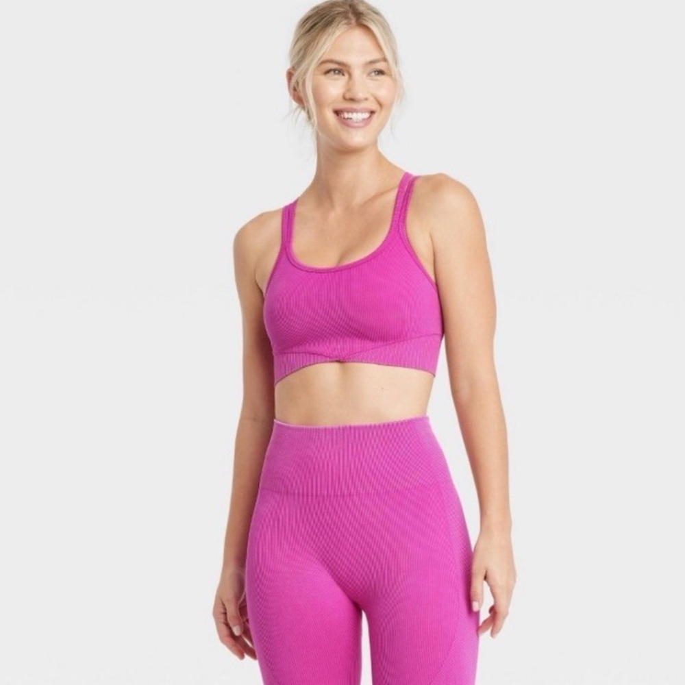 JoyLab‎ Ribbed Seamless Sports Bra Pink Magenta size M